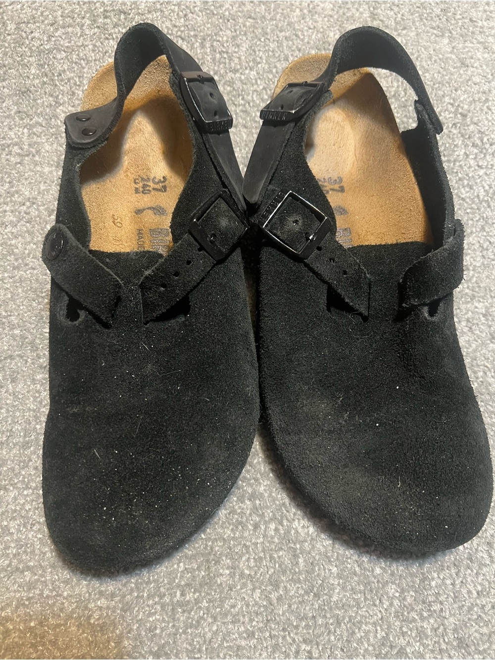 Birkenstock Black Suede Buckle Sandals